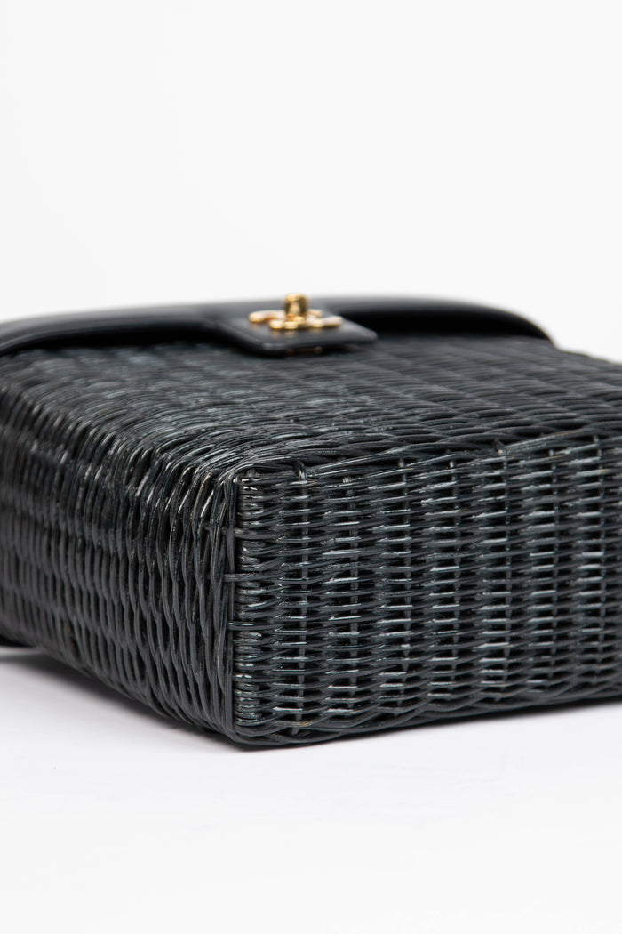 RARE Chanel Black Wicker Basket Small Top Handle Bag