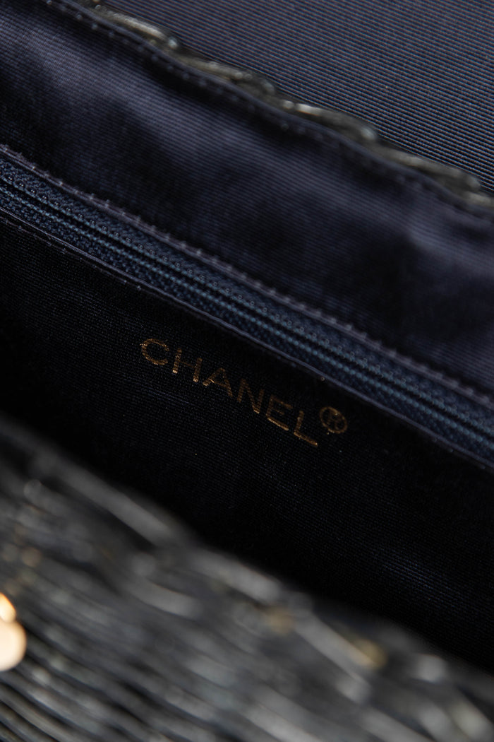 RARE Chanel Black Wicker Basket Small Top Handle Bag