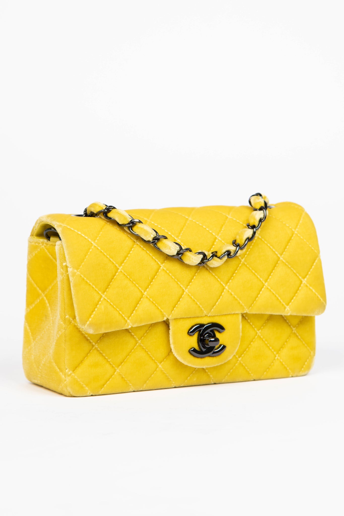 2014 Chanel Yellow Velvet Mini Rectangular Flap Shoulder Bag