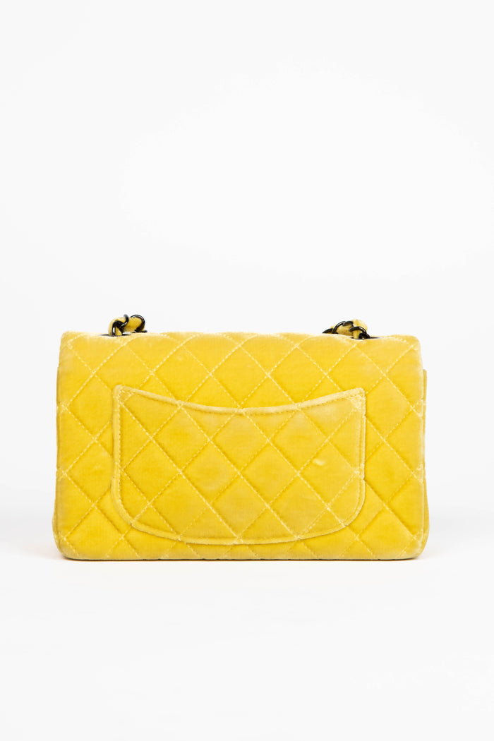2014 Chanel Yellow Velvet Mini Rectangular Flap Shoulder Bag