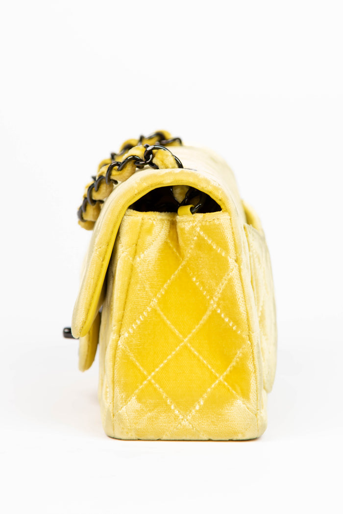 2014 Chanel Yellow Velvet Mini Rectangular Flap Shoulder Bag