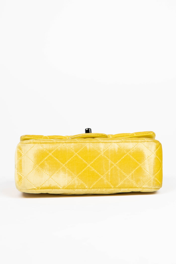 2014 Chanel Yellow Velvet Mini Rectangular Flap Shoulder Bag