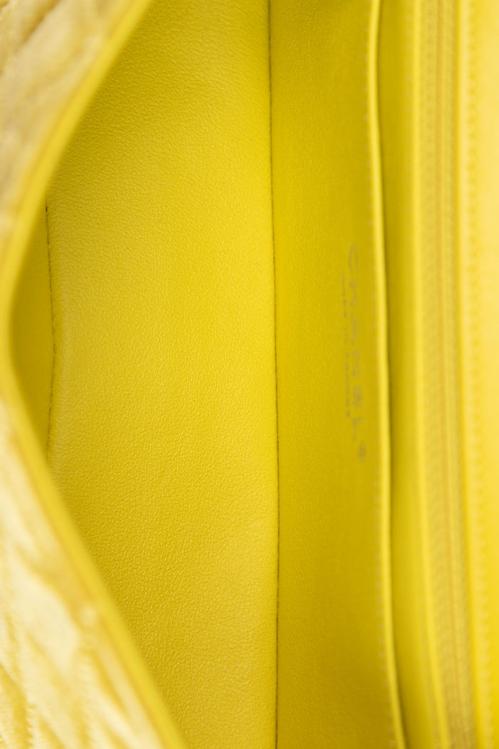 2014 Chanel Yellow Velvet Mini Rectangular Flap Shoulder Bag