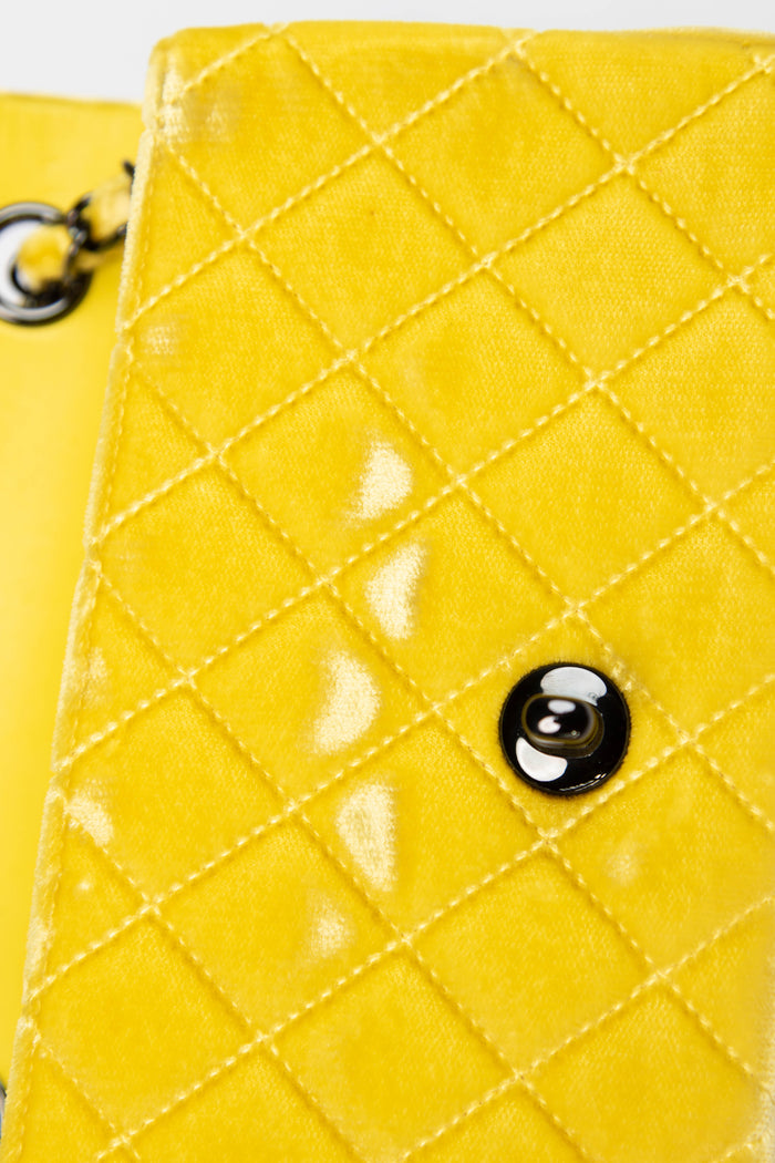2014 Chanel Yellow Velvet Mini Rectangular Flap Shoulder Bag