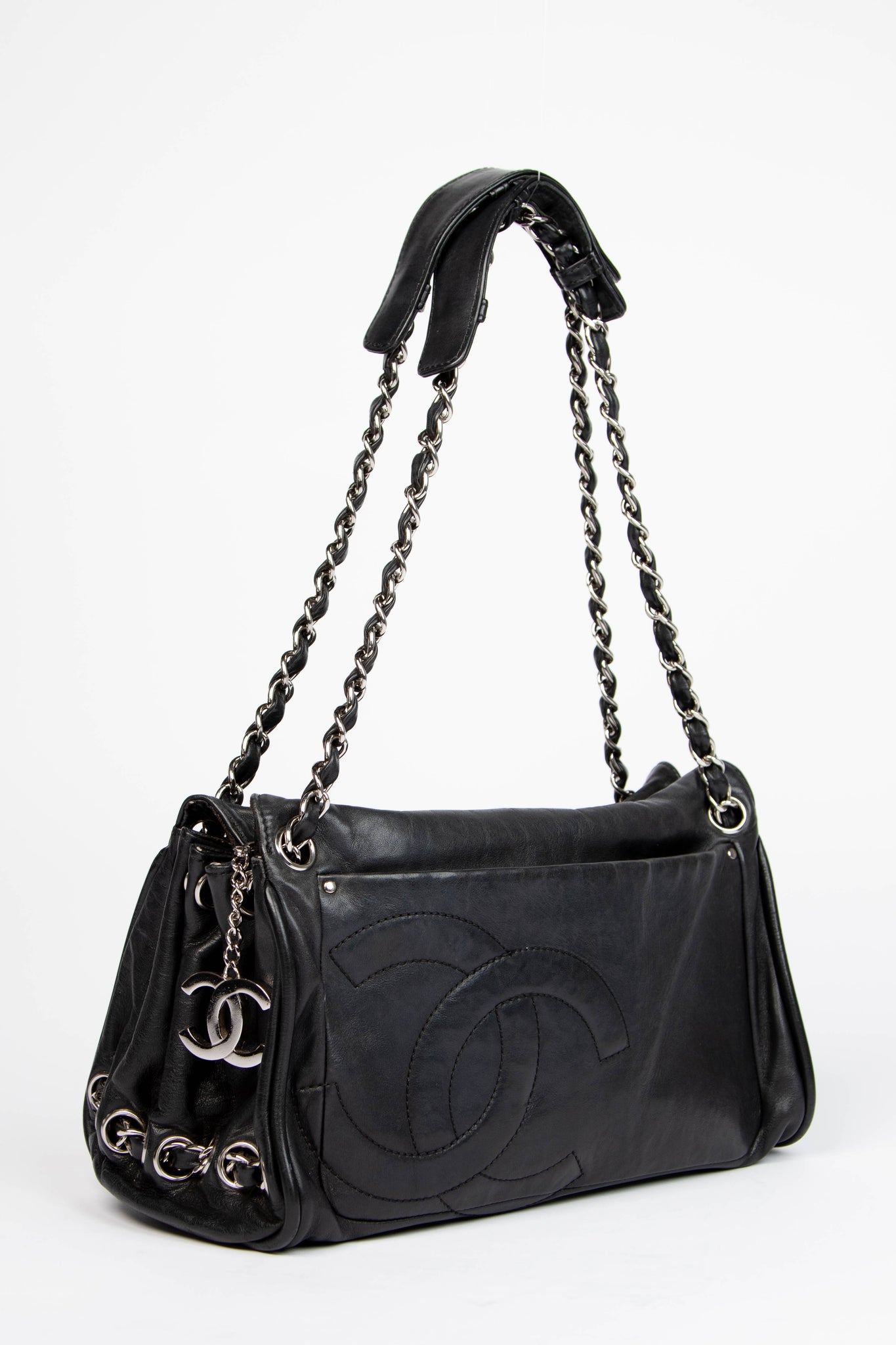 2000s Chanel Black Lambskin CC Accordian Tote Bag