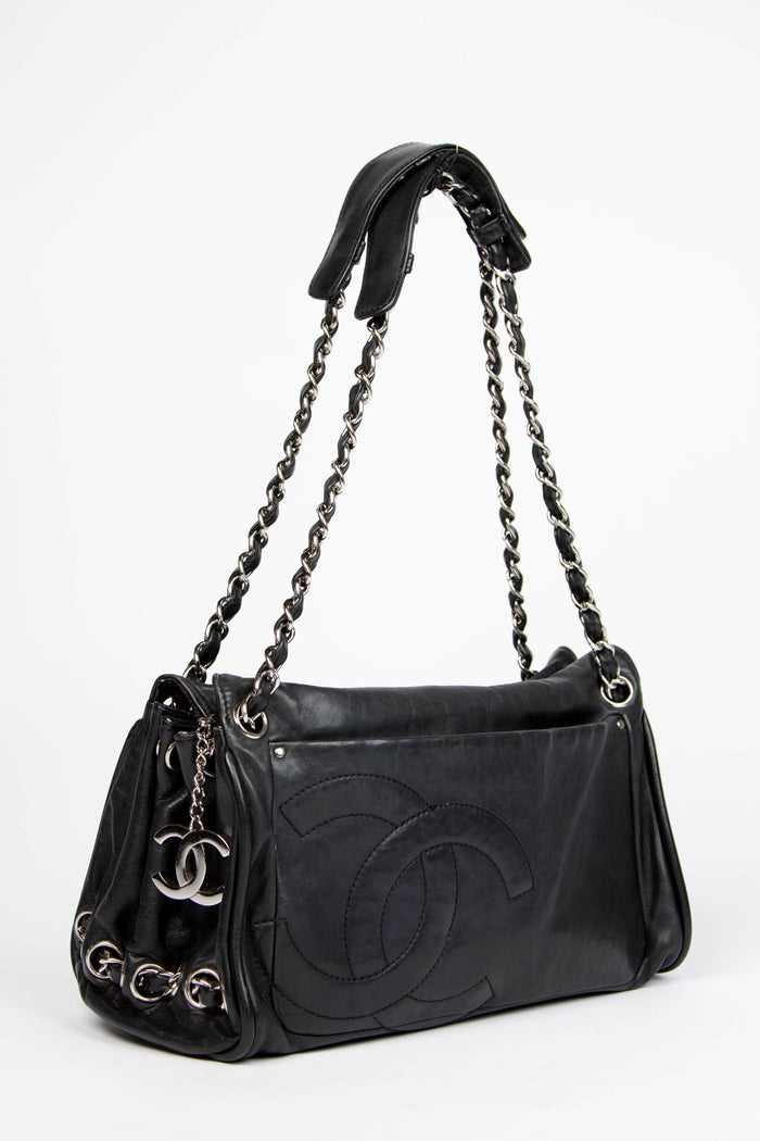 2000s Chanel Black Lambskin CC Accordian Tote Bag