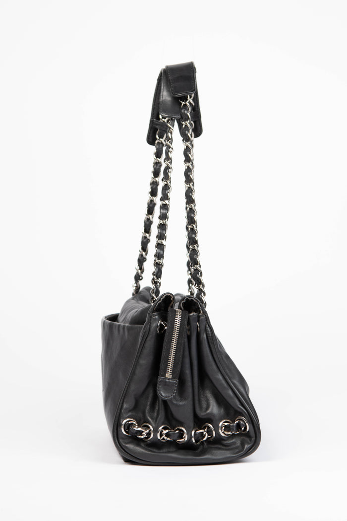 2000s Chanel Black Lambskin CC Accordian Tote Bag