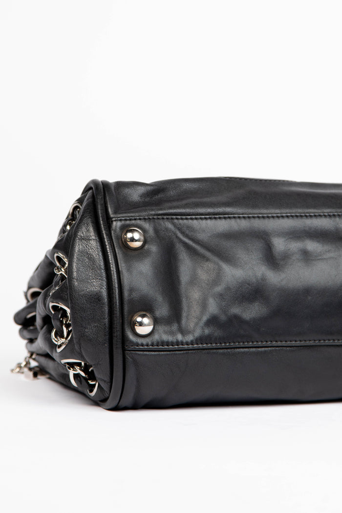 2000s Chanel Black Lambskin CC Accordian Tote Bag