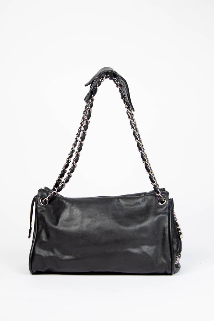 2000s Chanel Black Lambskin CC Accordian Tote Bag