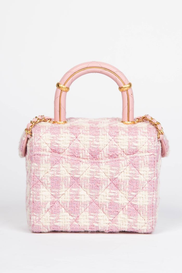 2023 Chanel Pink Houndstooth Tweed Mini Vanity Bag