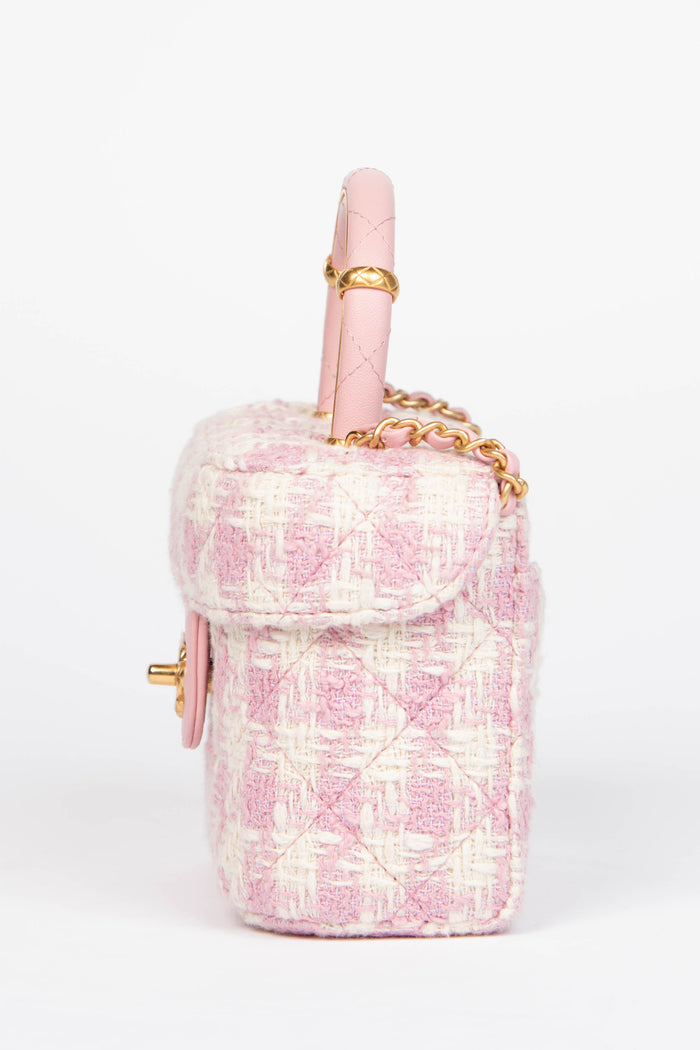 2023 Chanel Pink Houndstooth Tweed Mini Vanity Bag