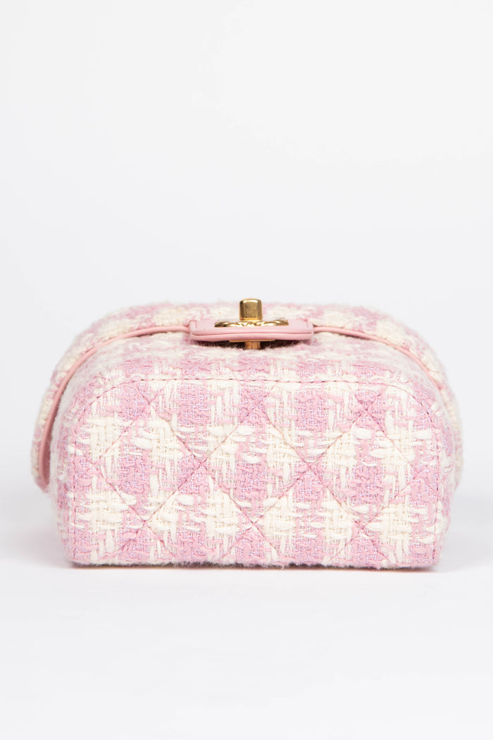 2023 Chanel Pink Houndstooth Tweed Mini Vanity Bag