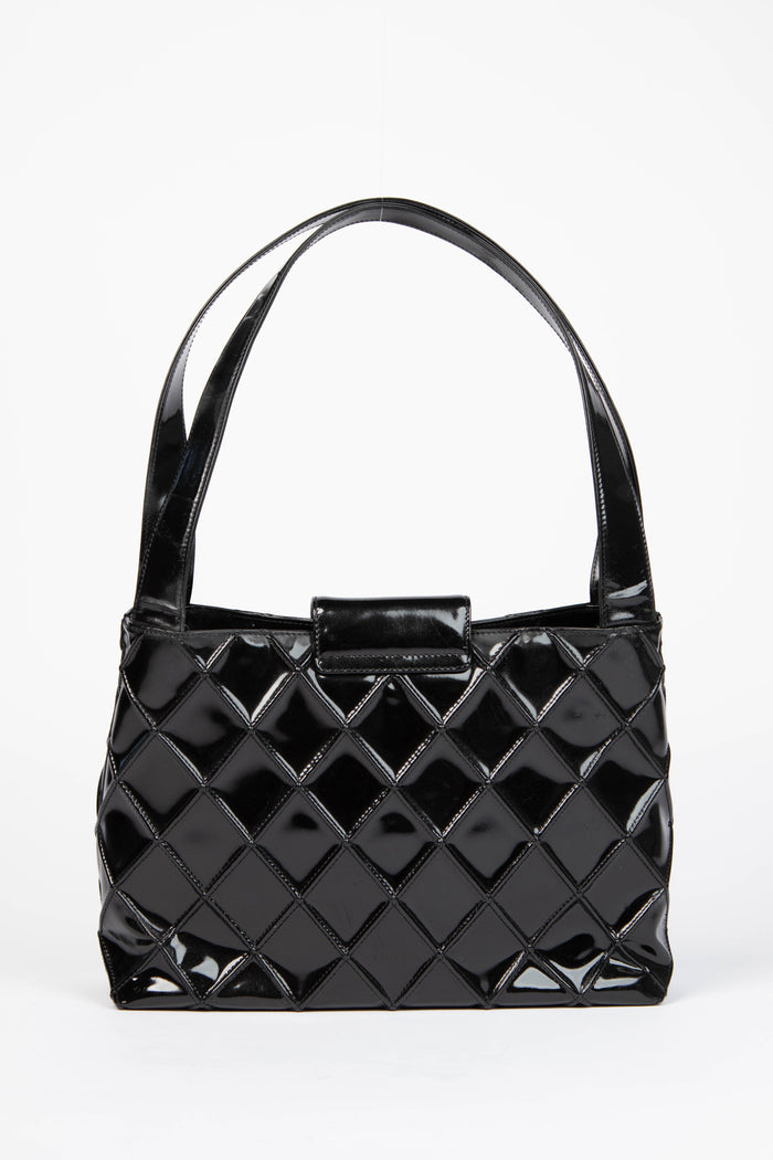 Vintage Chanel Black Patent Leather Quilted Shoulder Bag