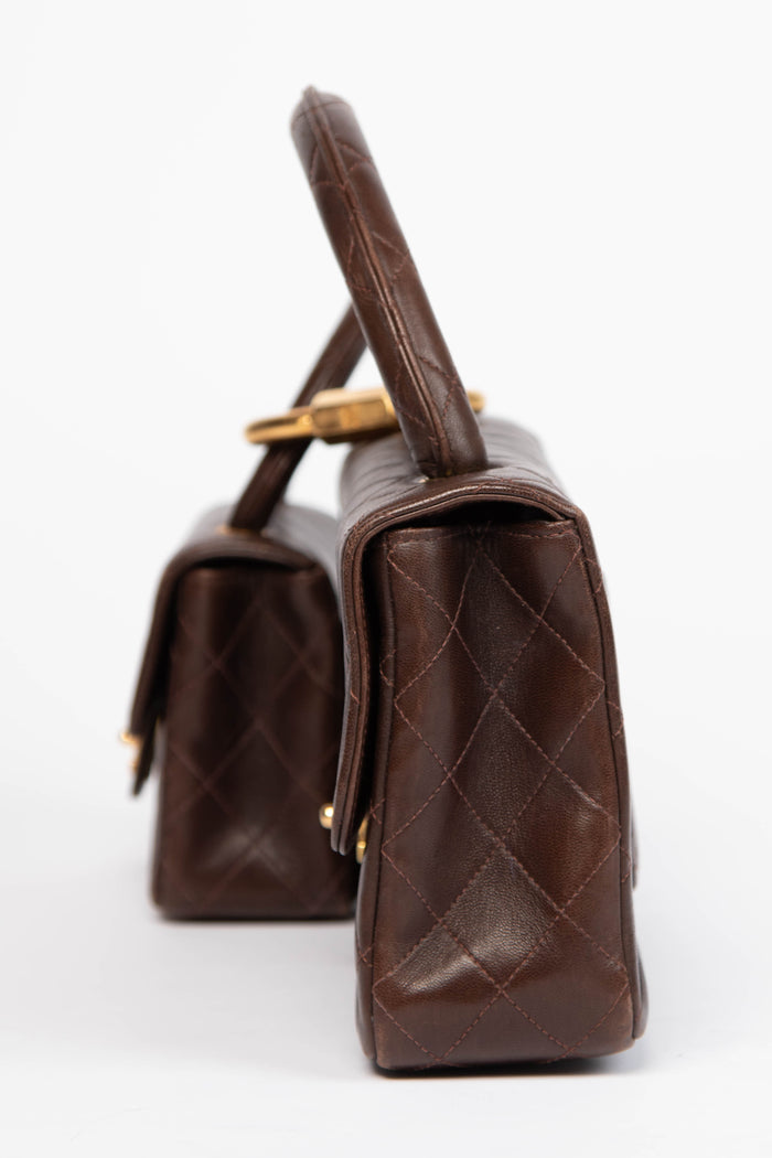 RARE 90s Chanel Brown Lambskin Leather Parent-Child Set