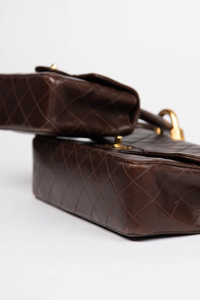 RARE 90s Chanel Brown Lambskin Leather Parent-Child Set