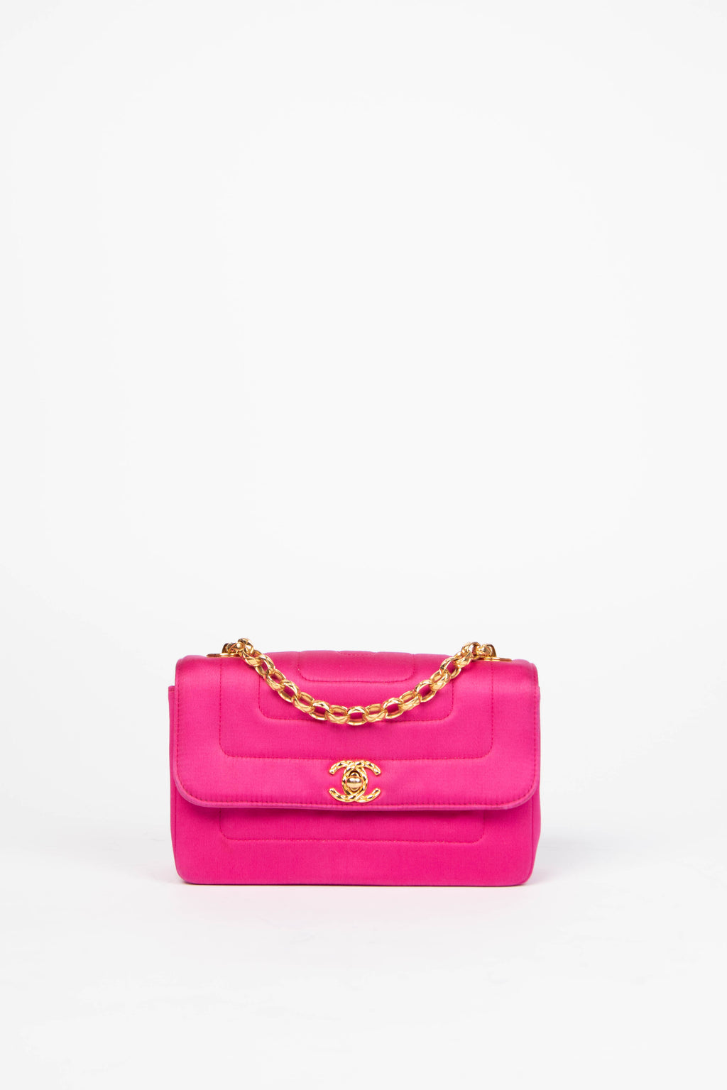 RARE 90s Chanel Pink Silk Mini Single Flap Shoulder Bag