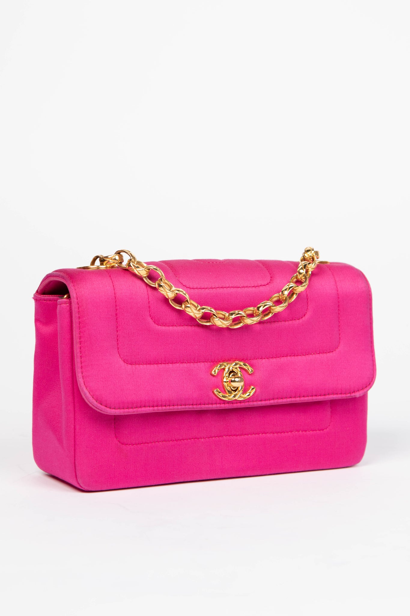 RARE 90s Chanel Pink Silk Mini Single Flap Shoulder Bag