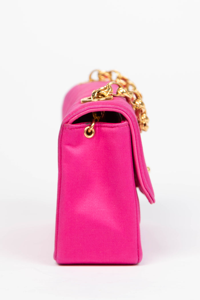 RARE 90s Chanel Pink Silk Mini Single Flap Shoulder Bag