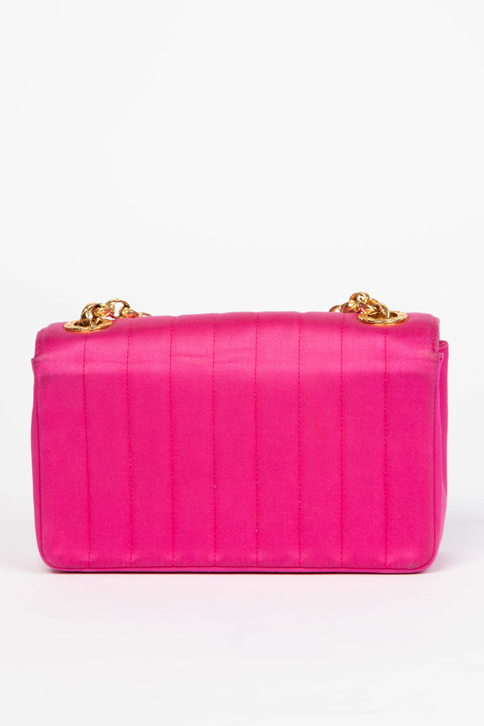 RARE 90s Chanel Pink Silk Mini Single Flap Shoulder Bag