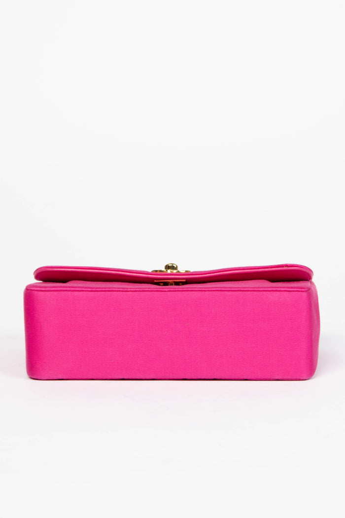 RARE 90s Chanel Pink Silk Mini Single Flap Shoulder Bag