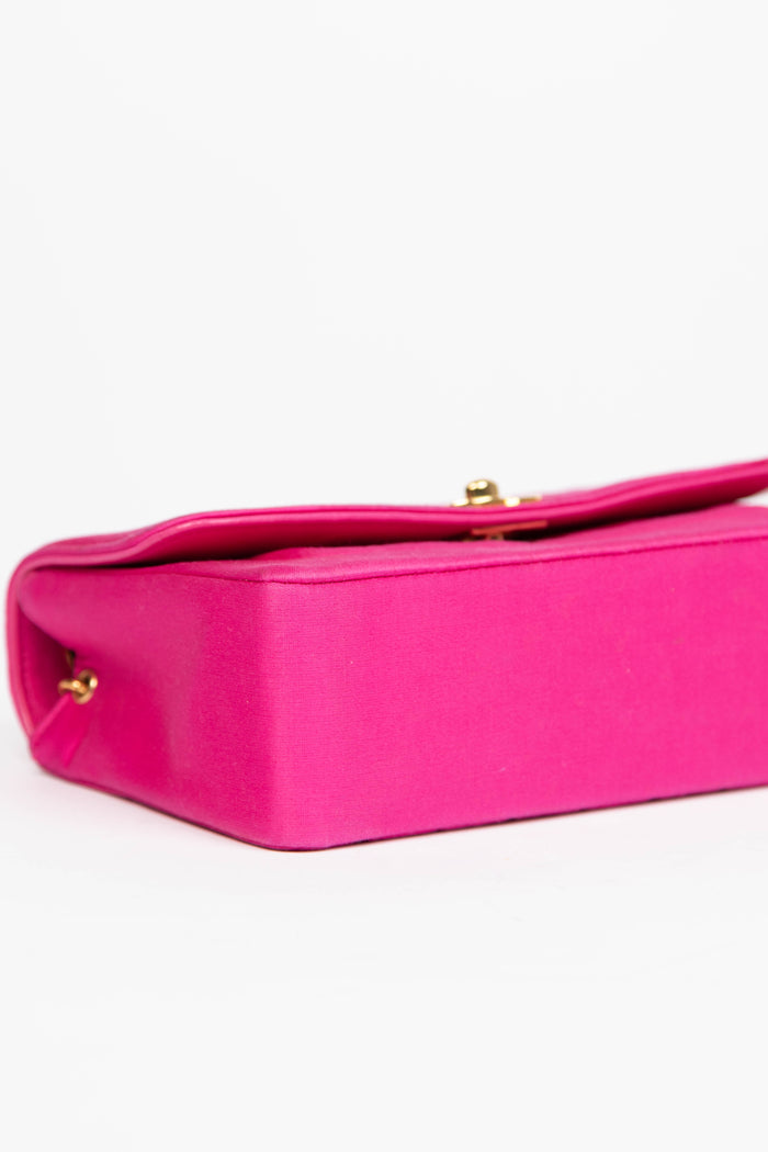 RARE 90s Chanel Pink Silk Mini Single Flap Shoulder Bag