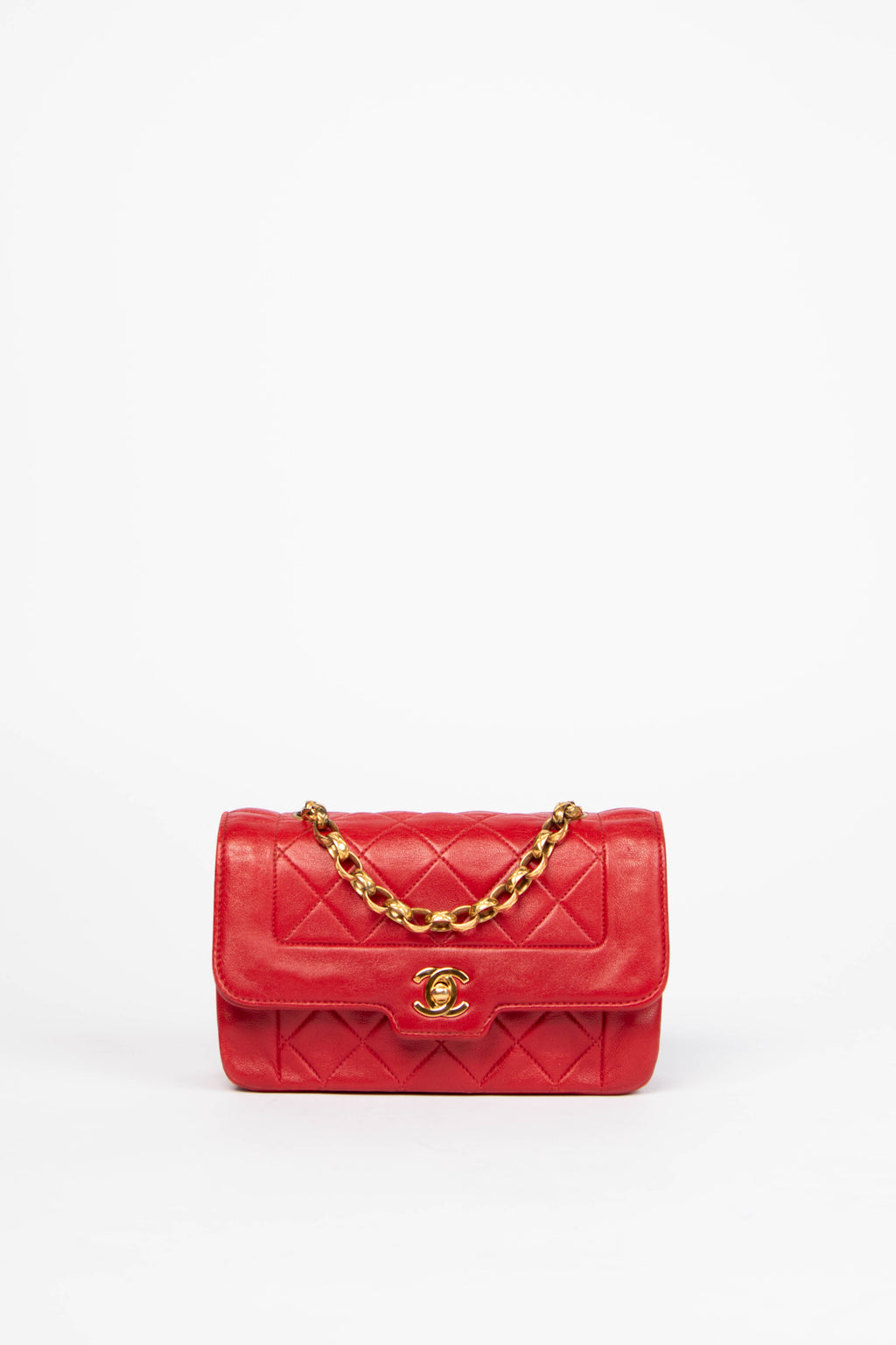 80s Chanel Red Lambskin Leather Mini Diana Flap Shoulder Bag
