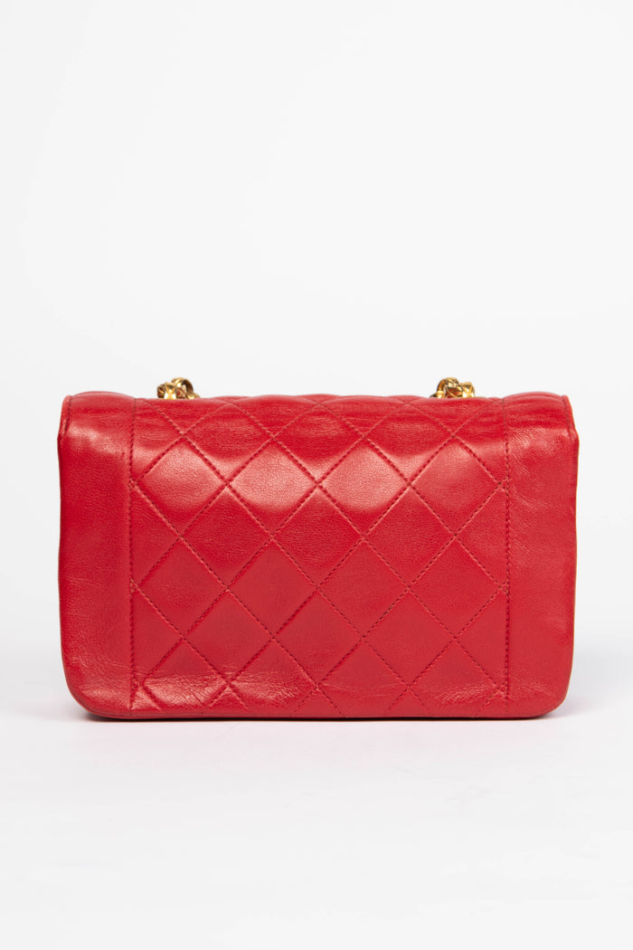 80s Chanel Red Lambskin Leather Mini Diana Flap Shoulder Bag
