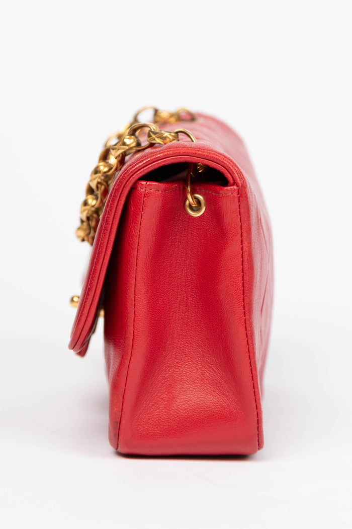 80s Chanel Red Lambskin Leather Mini Diana Flap Shoulder Bag