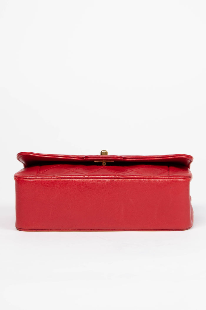 80s Chanel Red Lambskin Leather Mini Diana Flap Shoulder Bag