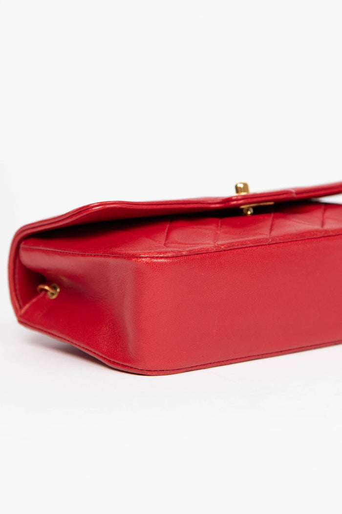 80s Chanel Red Lambskin Leather Mini Diana Flap Shoulder Bag