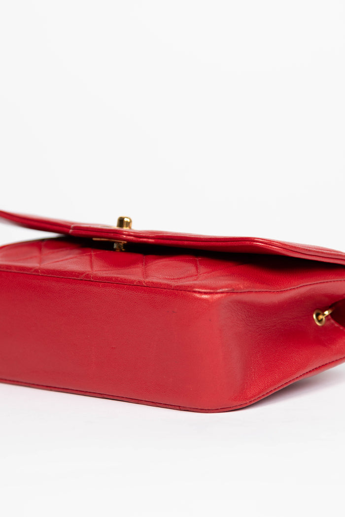 80s Chanel Red Lambskin Leather Mini Diana Flap Shoulder Bag