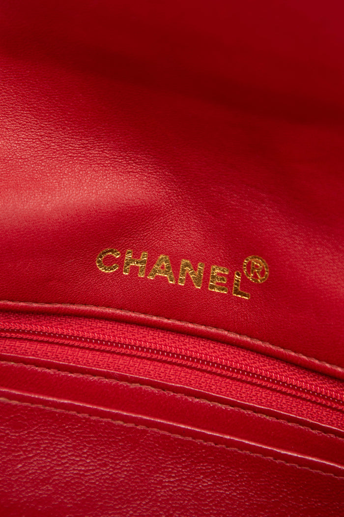 80s Chanel Red Lambskin Leather Mini Diana Flap Shoulder Bag