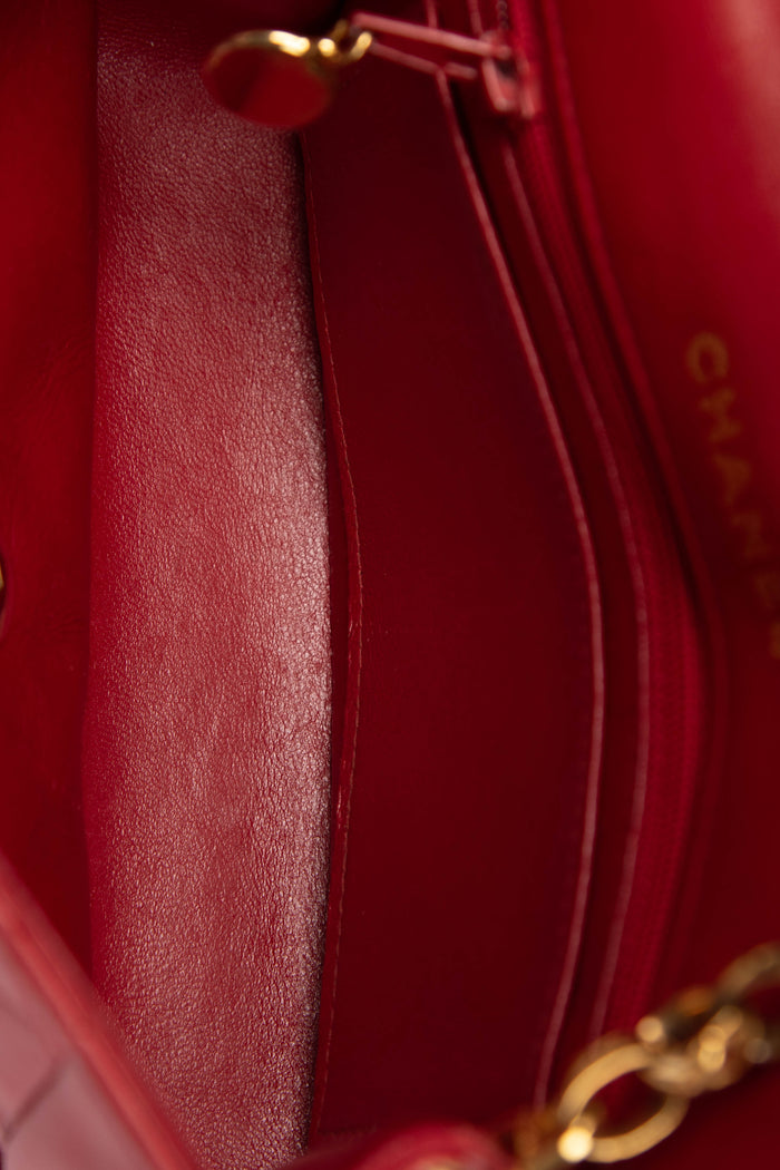 80s Chanel Red Lambskin Leather Mini Diana Flap Shoulder Bag