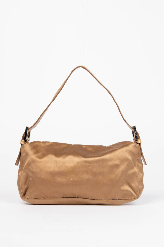 Vintage Fendi Beige Satin & Crystal Baguette Shoulder Bag