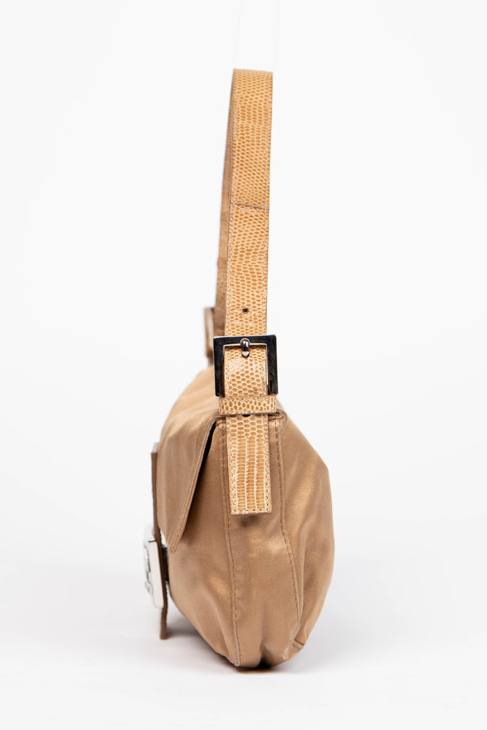 Vintage Fendi Beige Satin & Crystal Baguette Shoulder Bag