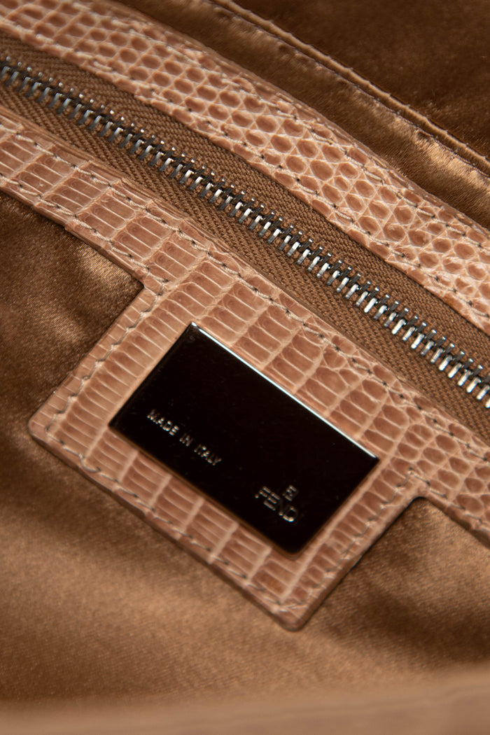 Vintage Fendi Beige Satin & Crystal Baguette Shoulder Bag