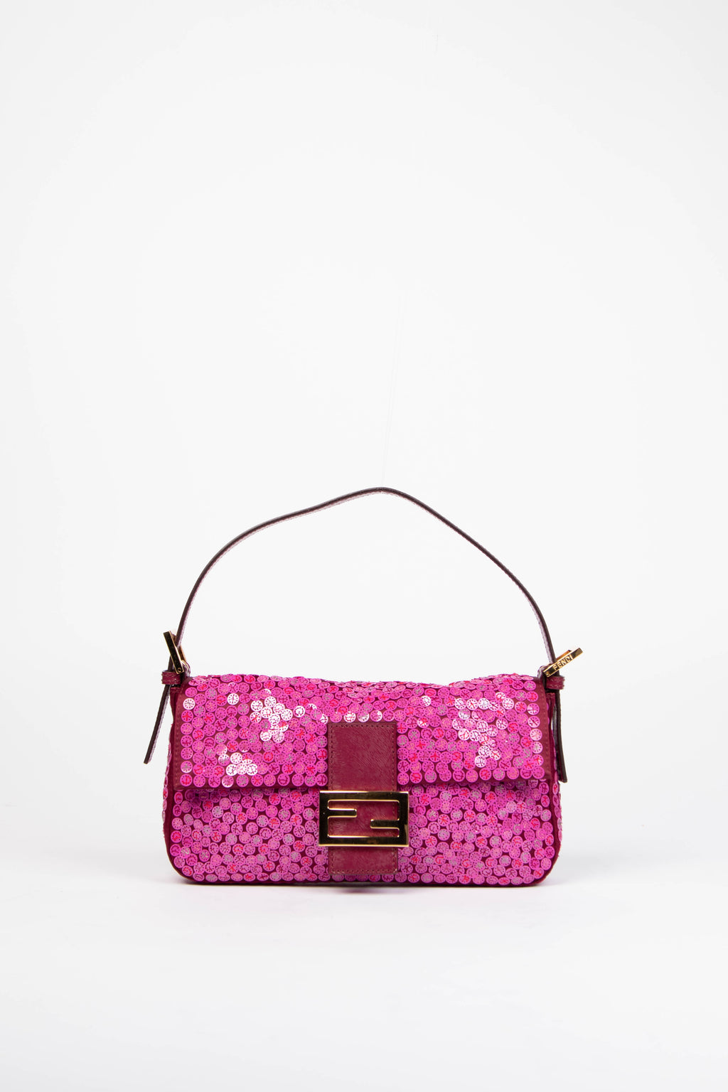 SUPER RARE 2000s Fendi Pink Sequin & Satin Baguette Shoulder Bag