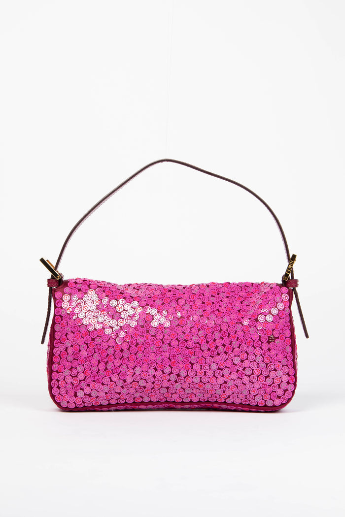 SUPER RARE 2000s Fendi Pink Sequin & Satin Baguette Shoulder Bag