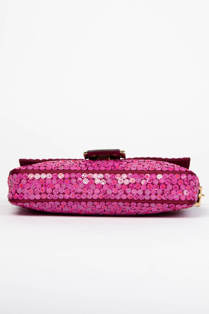 SUPER RARE 2000s Fendi Pink Sequin & Satin Baguette Shoulder Bag