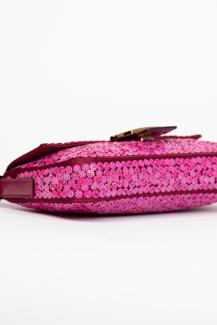 SUPER RARE 2000s Fendi Pink Sequin & Satin Baguette Shoulder Bag