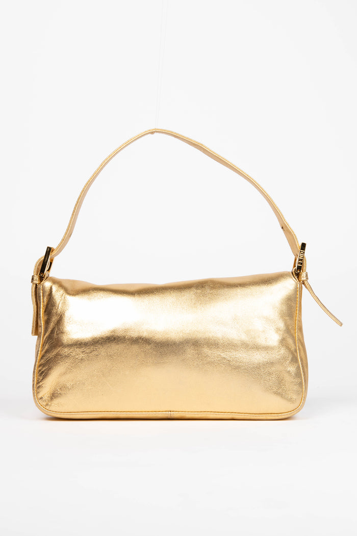 RARE Fendi Gold Lambskin and Crystal Baguette Shoulder Bag