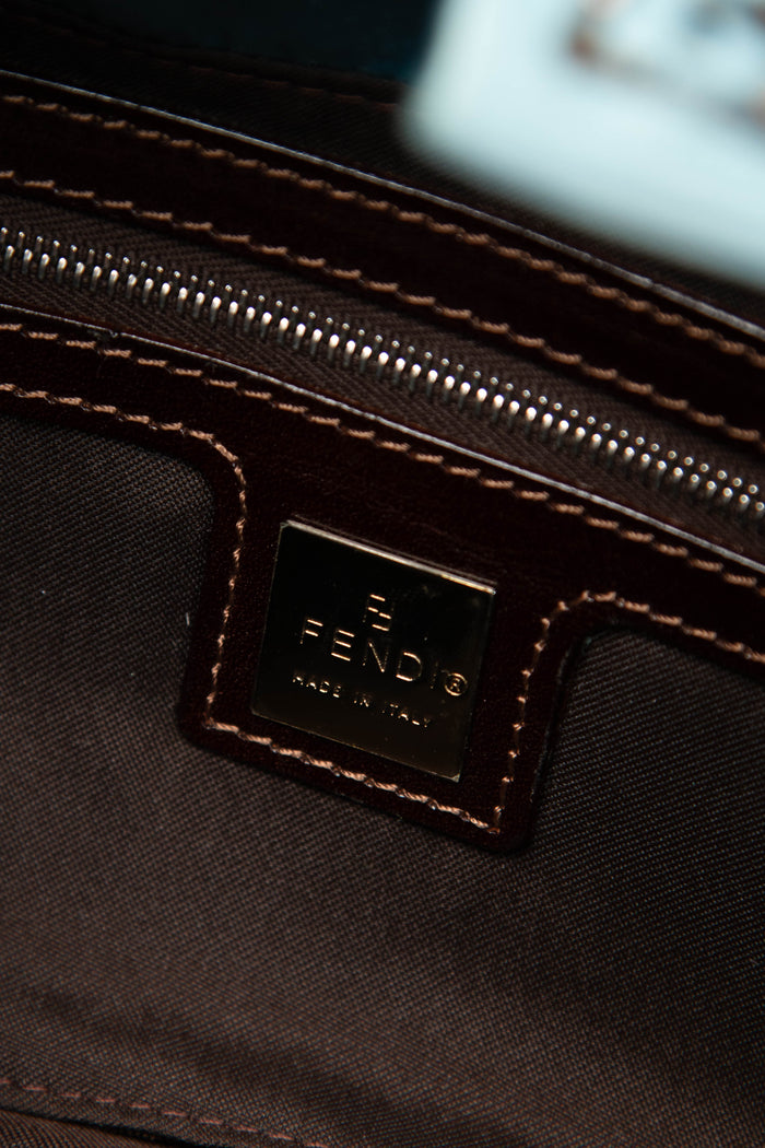 RARE Fendi Blue Satin Beaded Baguette Shoulder Bag