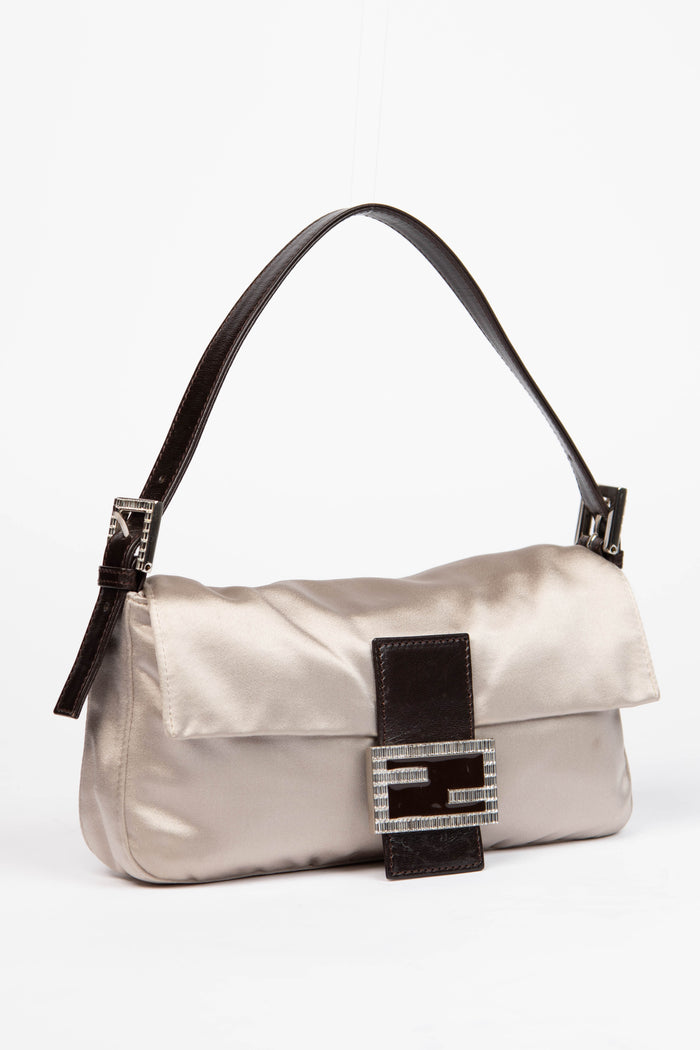 Vintage Fendi Satin Crystal Baguette Shoulder Bag