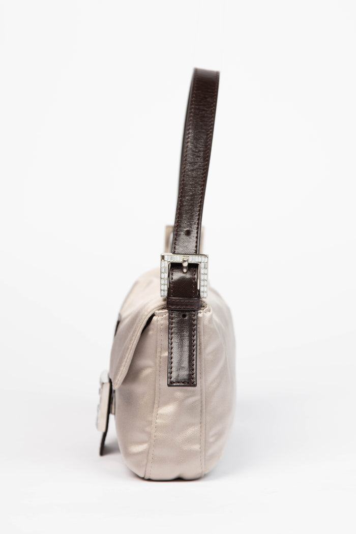 Vintage Fendi Satin Crystal Baguette Shoulder Bag