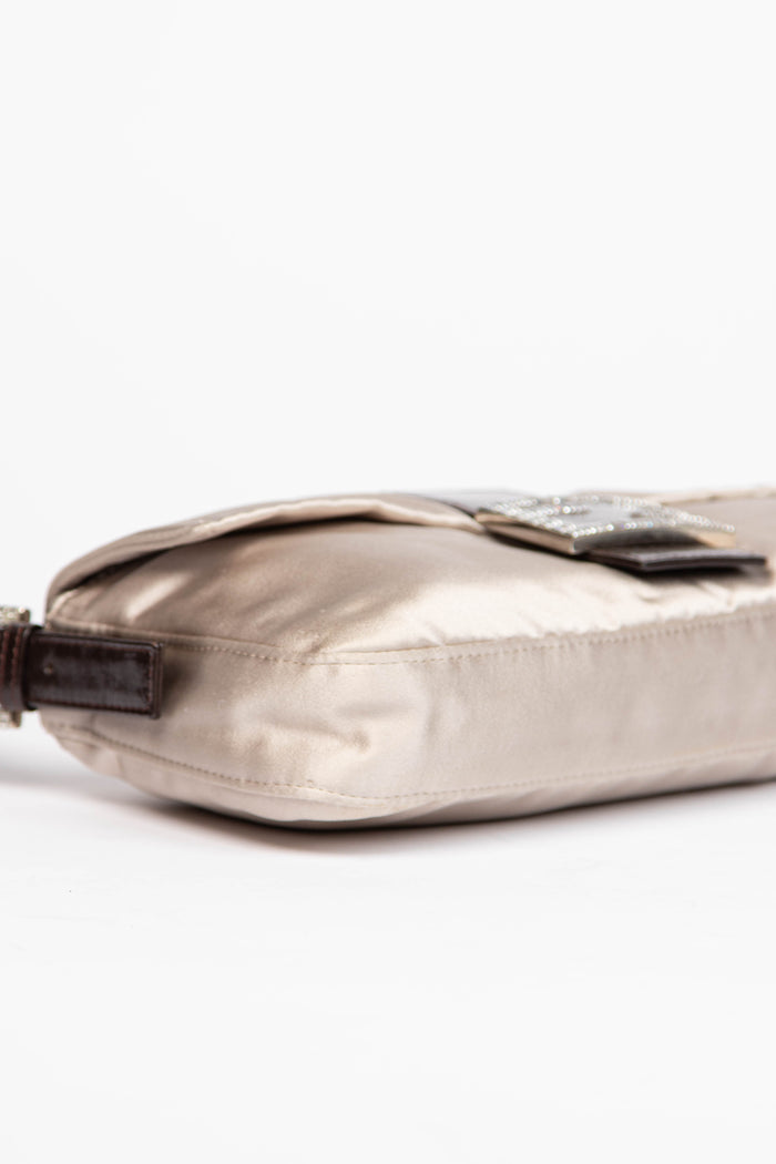 Vintage Fendi Satin Crystal Baguette Shoulder Bag