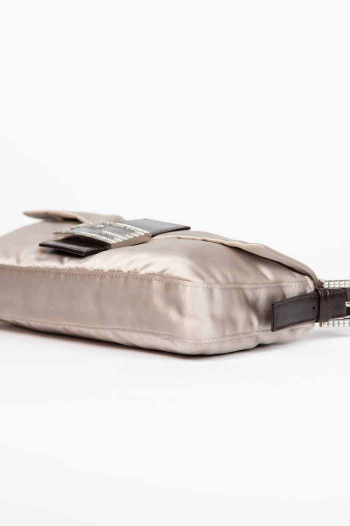 Vintage Fendi Satin Crystal Baguette Shoulder Bag