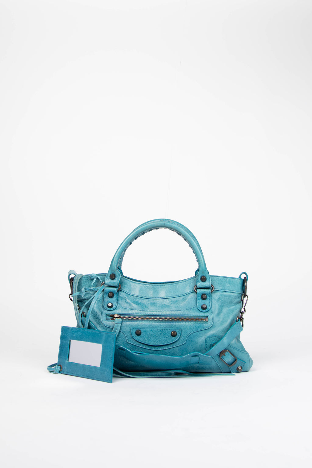 2010s Balenciaga Blue Leather First City Shoulder Bag