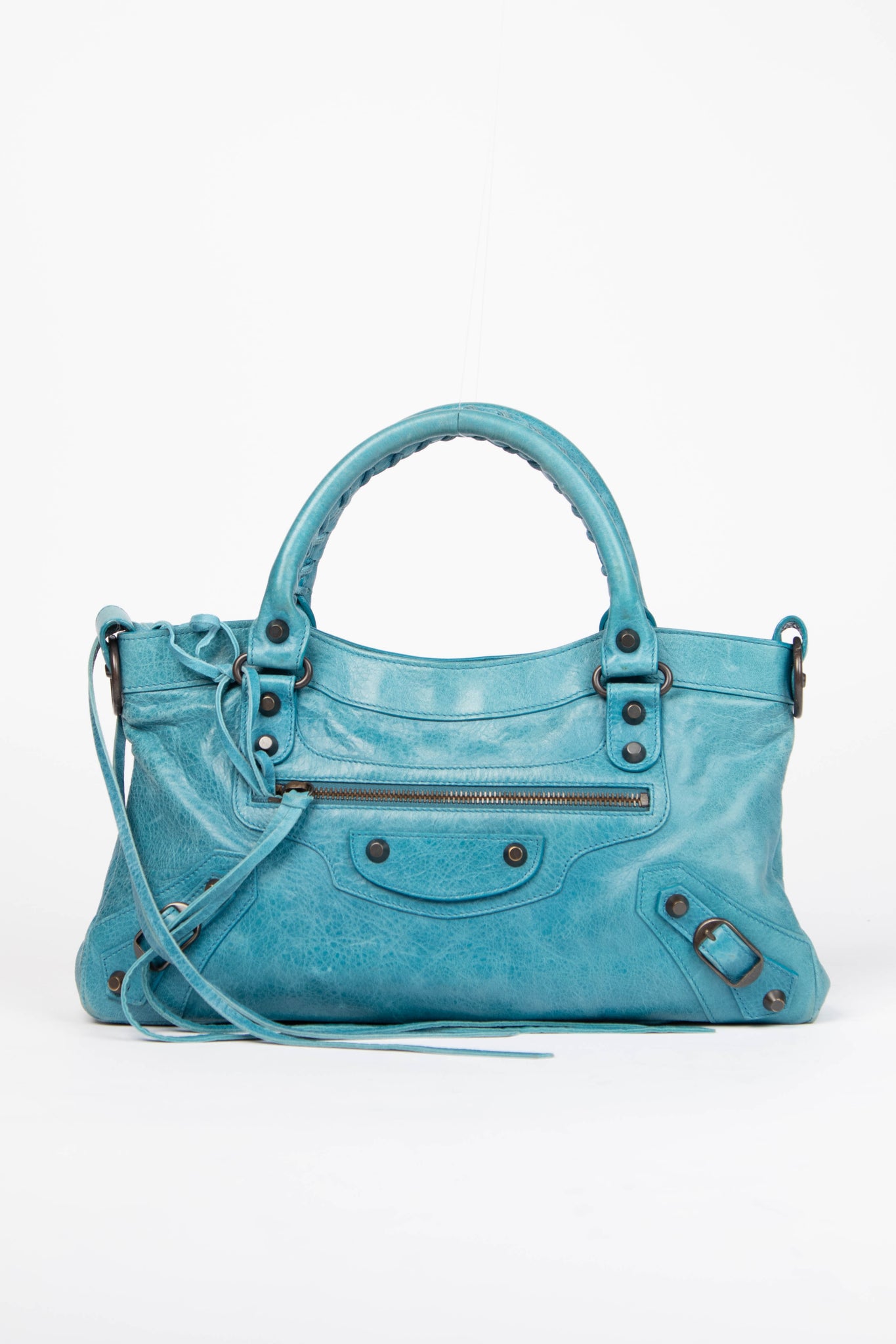 2010s Balenciaga Blue Leather First City Shoulder Bag