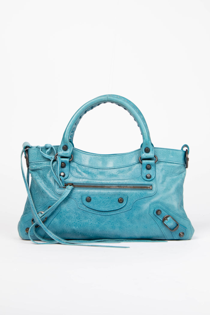 2010s Balenciaga Blue Leather First City Shoulder Bag