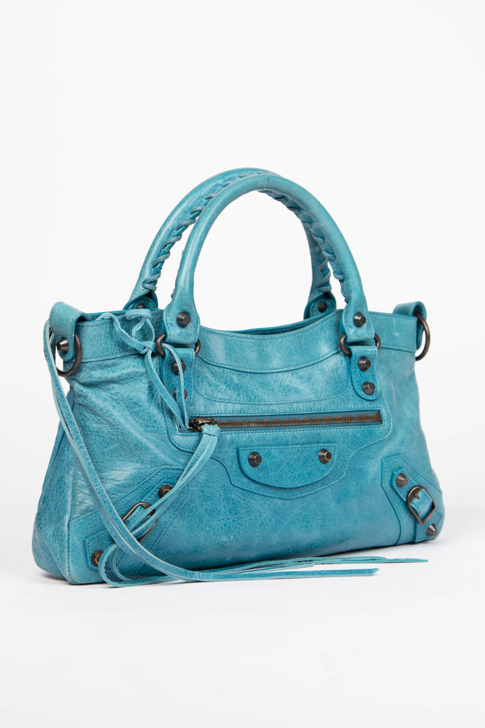 2010s Balenciaga Blue Leather First City Shoulder Bag
